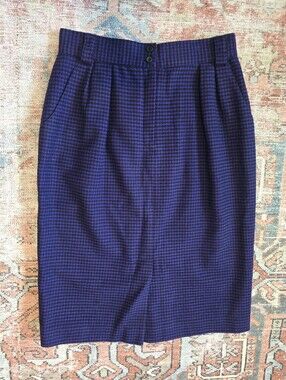 Christian Dior Vintage Blue And Black Houndstooth Pencil Skirt